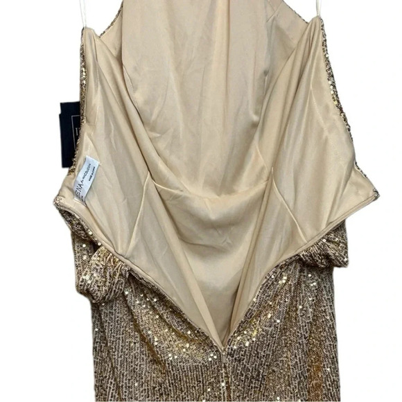 Mac Duggal SEQUINED HALTER NECK BELTED SOFT TIE Gown SIZE 14 - Picture 7 of 15